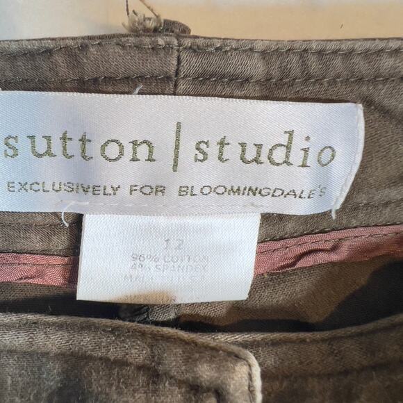 Sutton Studio X Bloomingdale Cargo Chino Pant Woman 12 W32 L30 Brown Zip Pocket - Picture 2 of 15